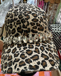 Leopard Print with Large Rhinestone Hat Chain