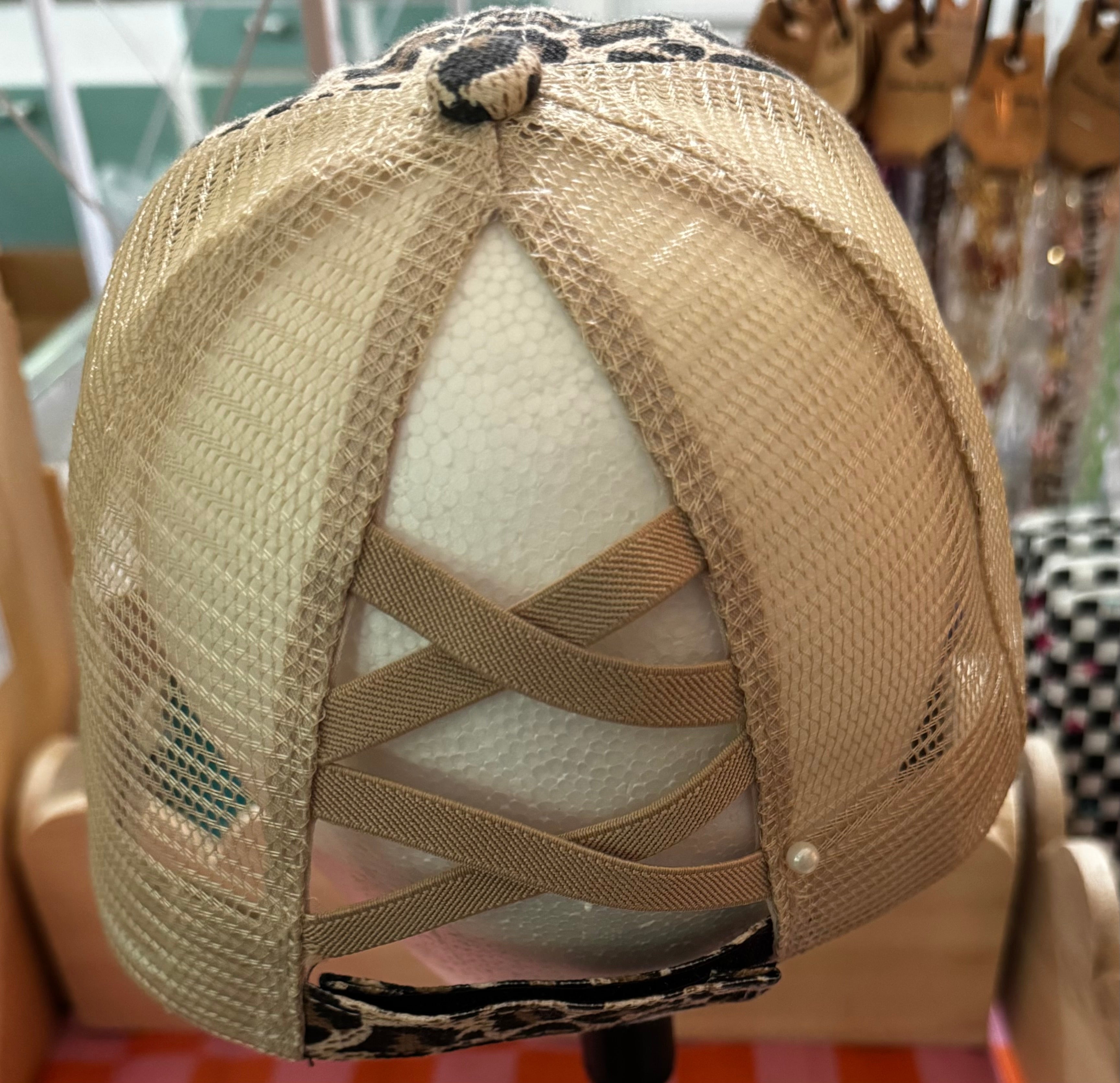 Leopard Print with Large Rhinestone Hat Chain